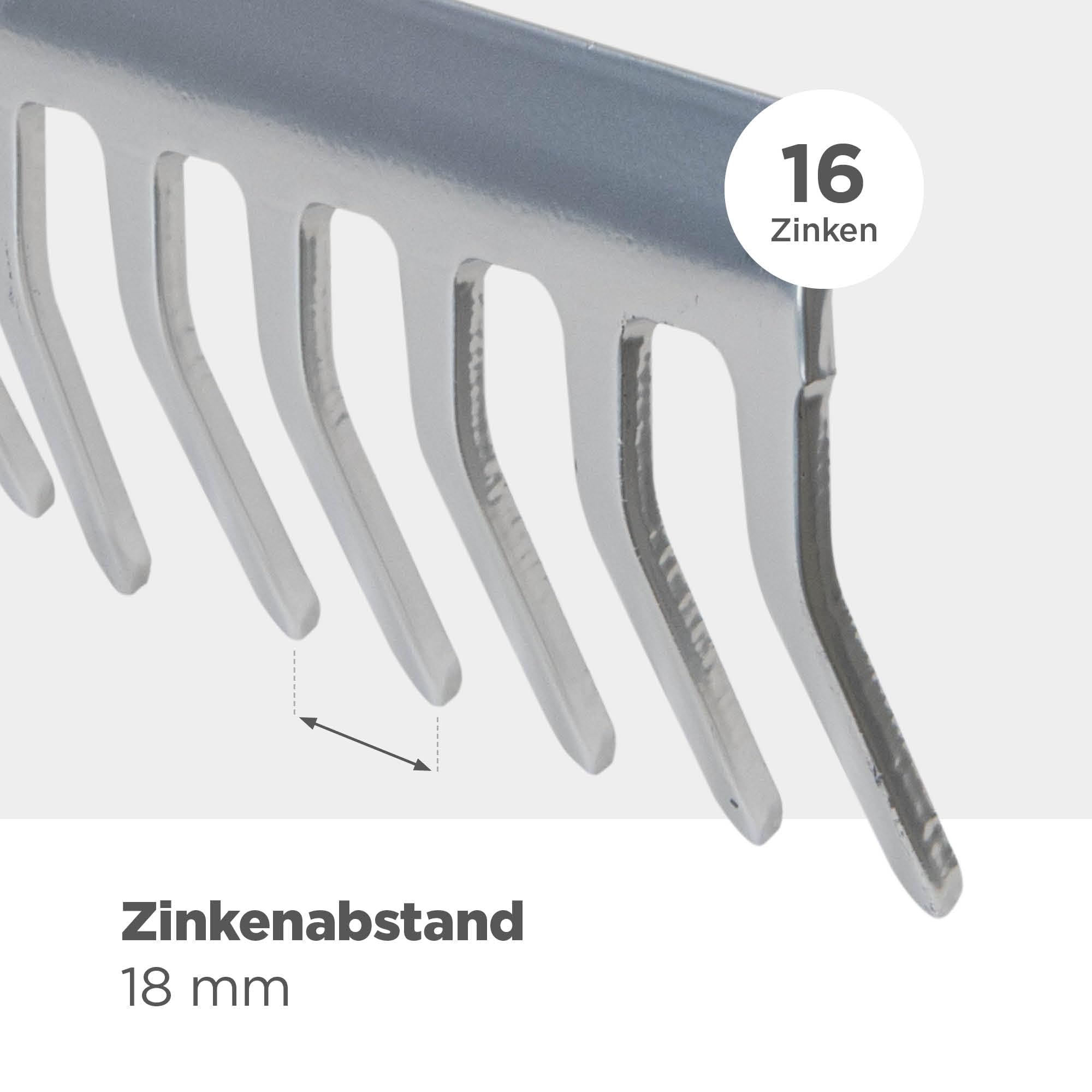 blizz-z Gartenrechen 40 cm Breite, 16 Zinken | Stabiler Rechen mit robustem Eschenstiel