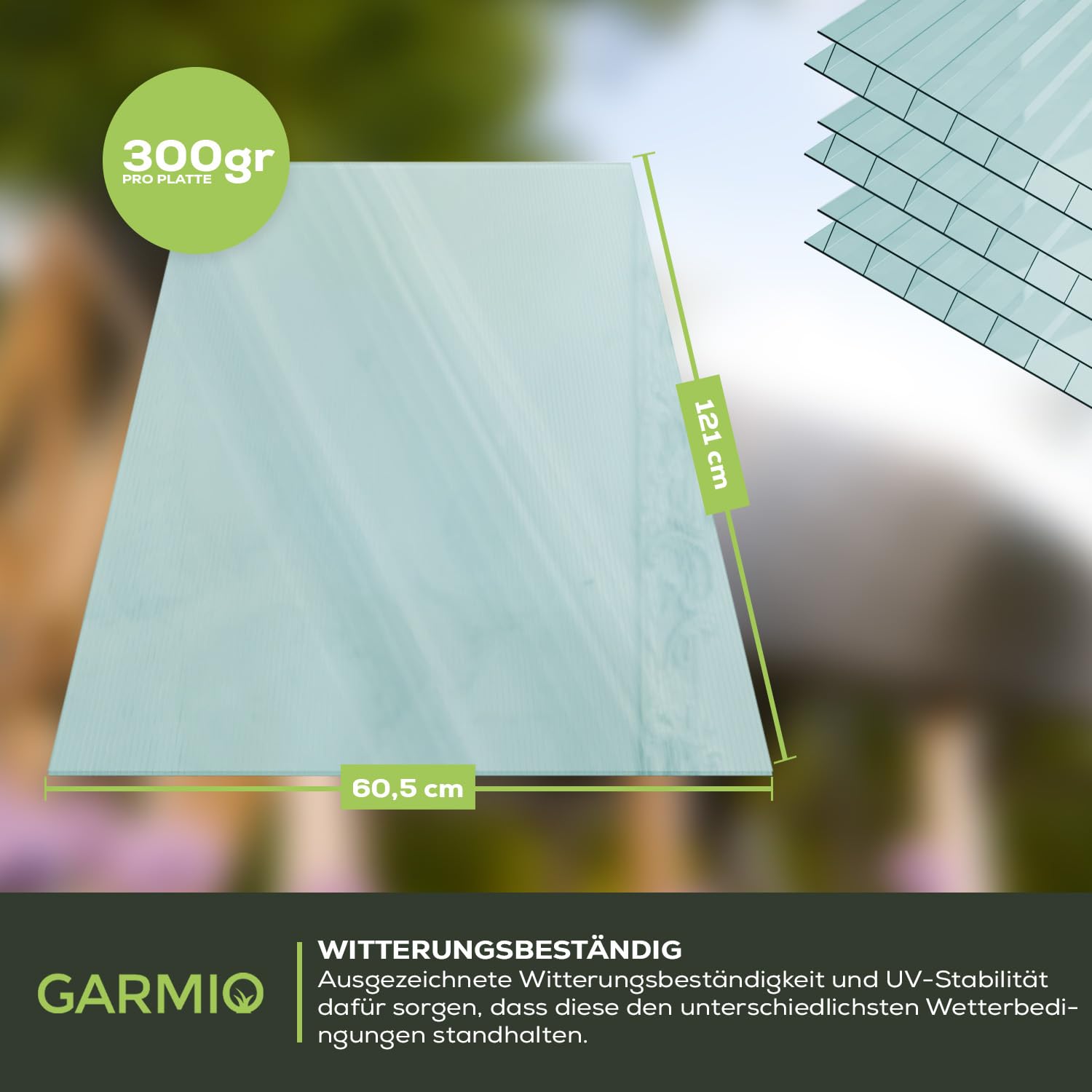 GARMIO® 14x ACRI Hohlkammerstegplatten Gewächshausplatten 4mm 10,25 m² Doppelstegplatte 121x60,5 cm, UV-beständig