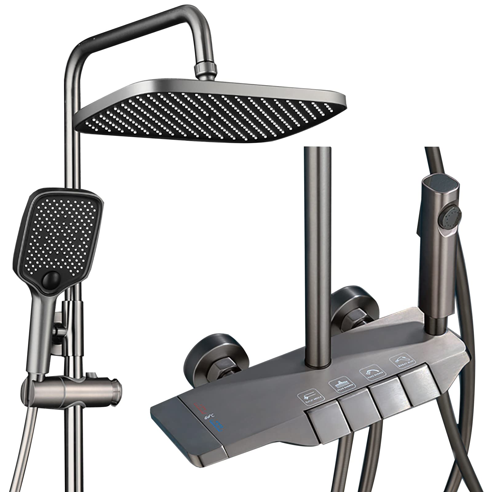 SWENEEN Handheld Showerthermostatic Shower System With Shower Head,Gray Shower Combo Set,Wall Mount Shower Faucet Set,Rain Mixer Shower Combo Set With 3 Mode Hand Shower,Bidet Sp,