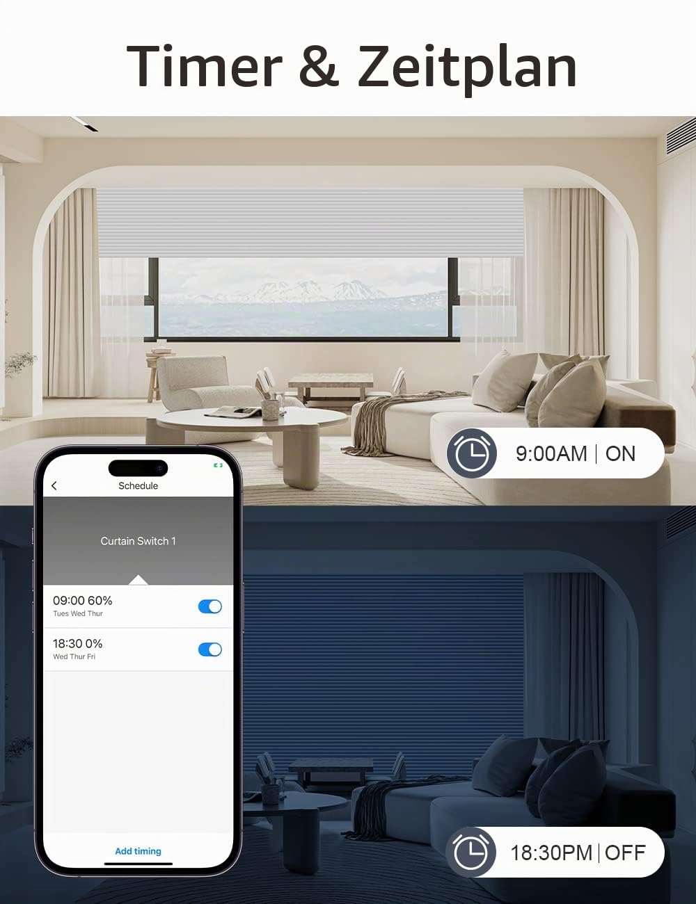 Maxcio 6.1 Gen WLAN Rolladenschalter für Smart Home mit Prozentsteuerung | Kompatibel mit Alexa & Google Home, App-Timer für Jalousie & Vorhang, Weiß 4 Packs, 230V 10A, Nullleiter Erforderlich