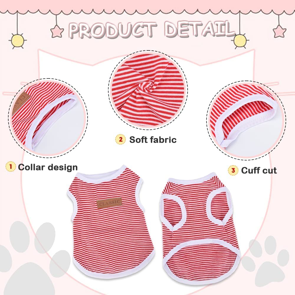 KUTKUT Camiseta a rayas para cachorros de 3 piezas para perros pequeños, gatos, chaleco de algodón de verano para perro, camiseta sin mangas para Shihtzu, ToyPoodle, Lhasa, Bichon, Pekinés (tamaño: