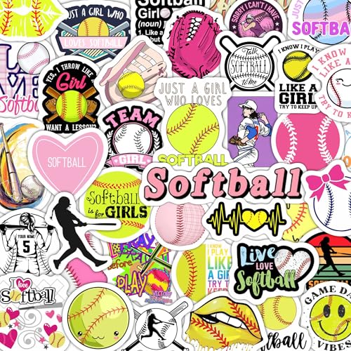 Image of 100Pcs Softball Stickers for Girls for Water Bottle and Laptop - Softball Party Favors & Decorations, Waterproof Vinyl Decals, Sports and Athlete Stickers, Gifts for Women & Men