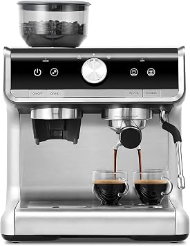 Aptliton Bean to Cup Coffee Machine - Coffee Maker with Grinder and Milk Frother, 15 Bar Italian Pump - Barista Express with 2 Capacity Options for Espresso, Cappuccino & Latte 18 Bar