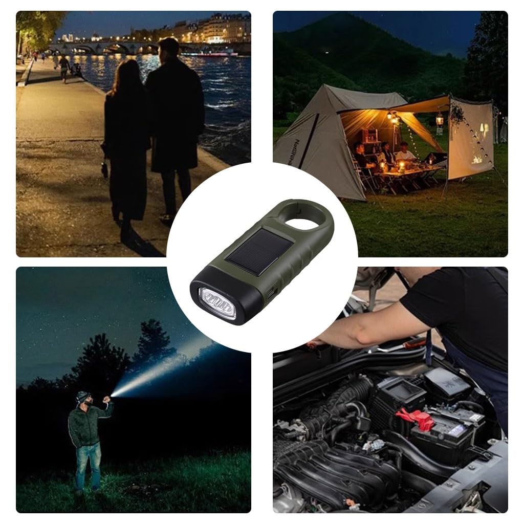 Linterna De Manivela De 2/4/6/8/10 Piezas, Linternas De Supervivencia Alimentadas por Energía Solar, Linterna Manual De Emergencia para Rescate Al Aire Libre, Recargable por USB(Army Green,Set 3)