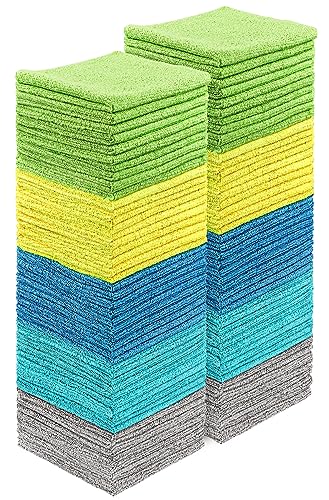 HOMEXCEL Paños de limpieza de microfibra, paquete de 100 toallas de microfibra altamente absorbentes, trapos de limpieza sin pelusas y arañazos para casa, cocina y coche, toallas de microfibra