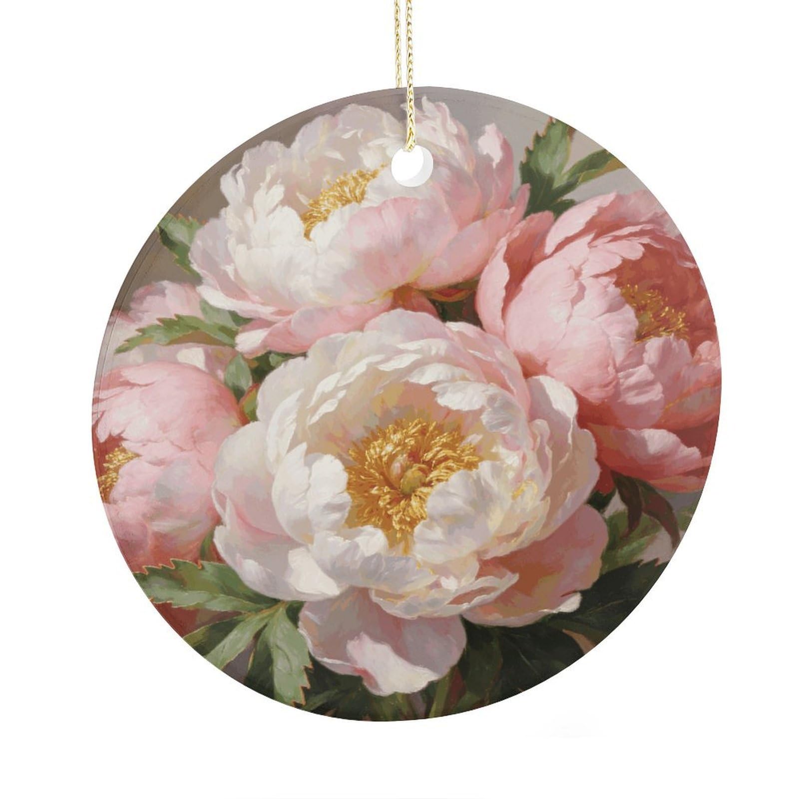 Fodpand Women's Style Peony Ceramic Christmas Ornament,Wall Hanging Decor Windows Hanging Decor Best Friend Birthday Gifts, Friendship Gifts Car Hanging Ornament Gift For Girls, Teachers 2.9 In