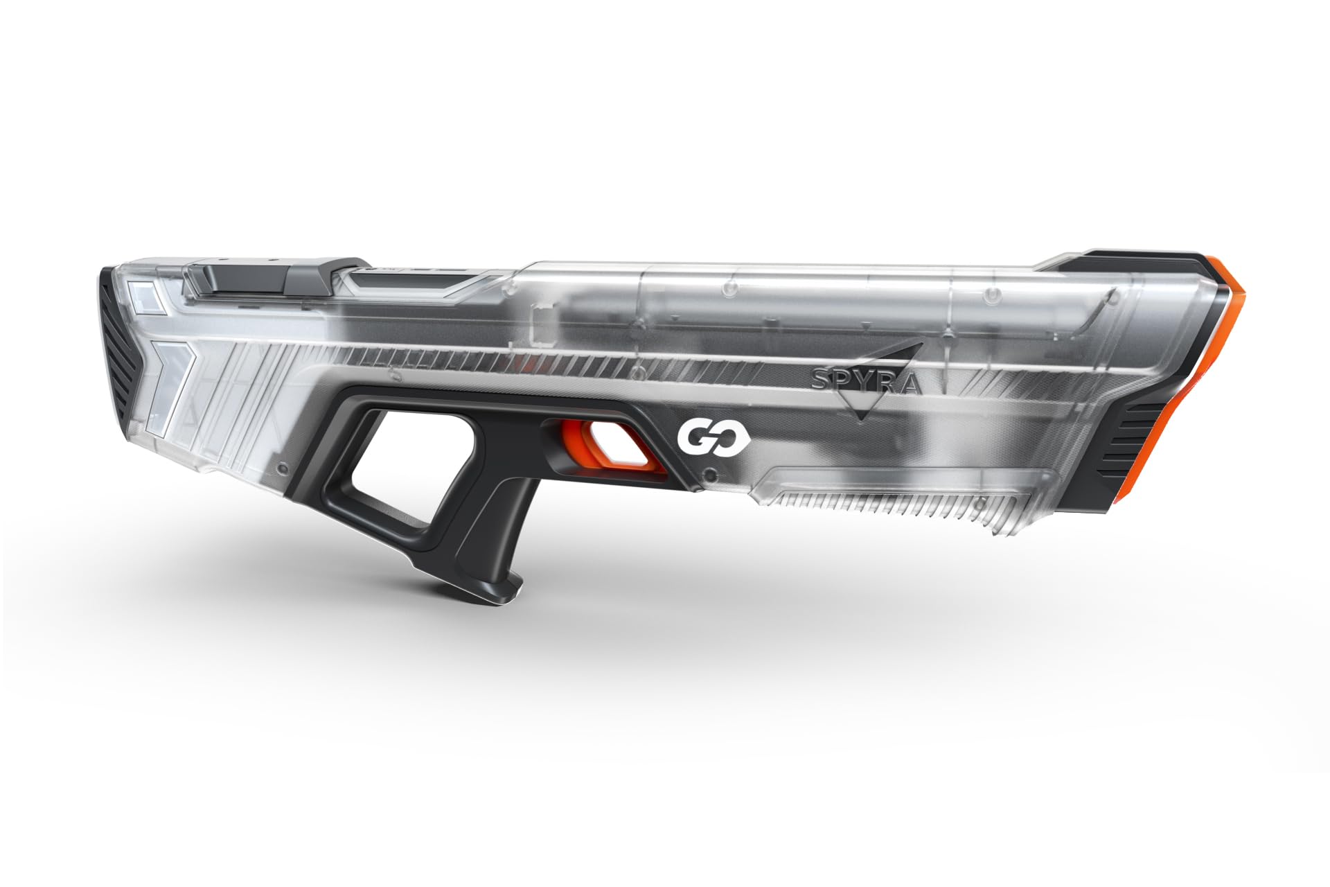 SpyraGO Electric Water Squirt Gun, Lightweight, Fast Easy Reload, LED Shot & Battery Display, 26FT Range Premium Summer Beach Pool Toy for Kids & Adults (Clear)