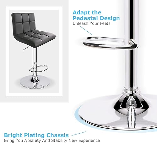 Miniatura 7 de Taburetes de bar de leopardo, moderno taburete giratorio ajustable de piel sintética con respaldo, juego de 2 (gris) Gris,Negro -,Caqui,Blanco,gris