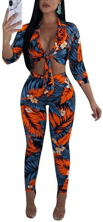 Women 2 Piece Outfits Clubwear Tropical 
