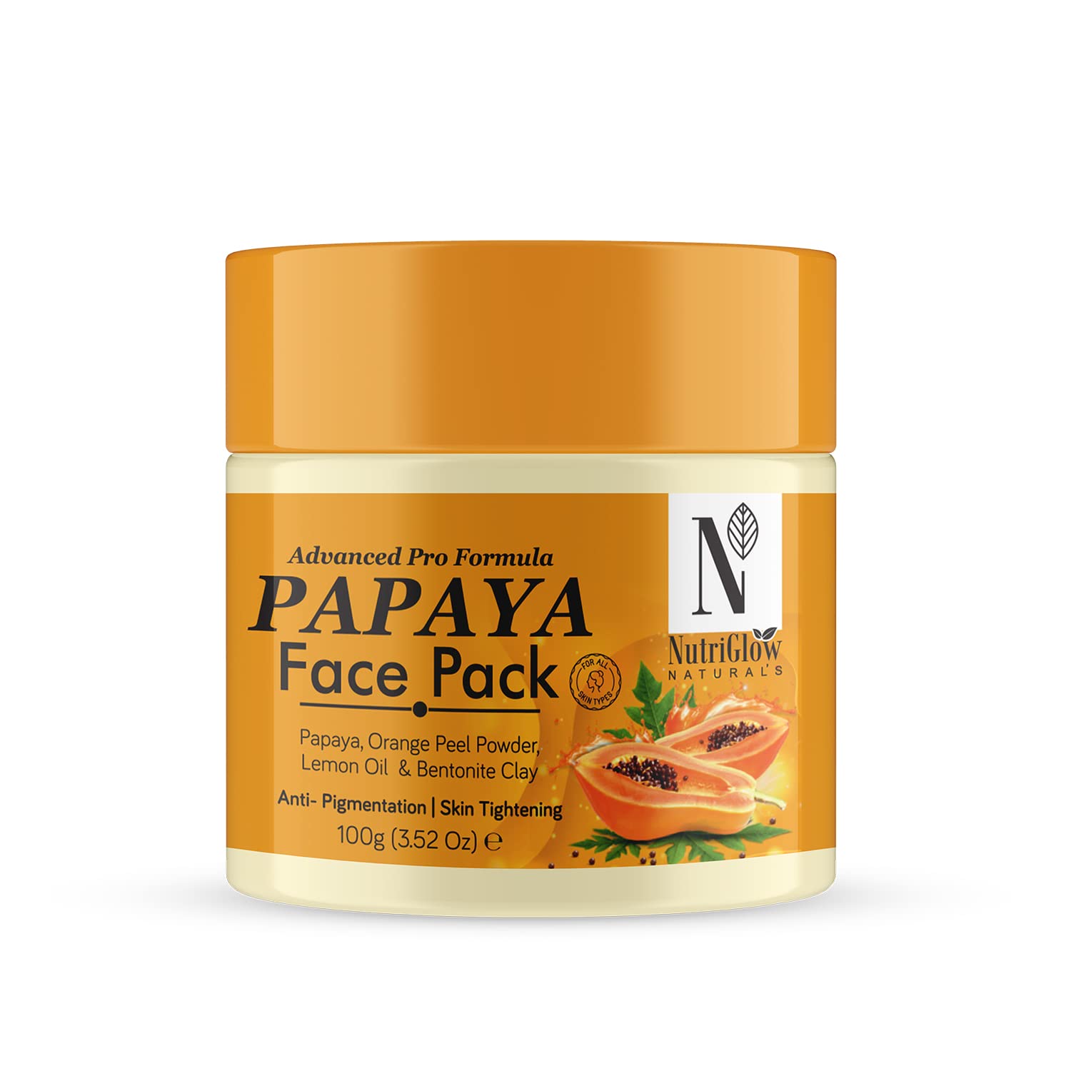 NutriGlow NATURAL'S Advanced Pro Formula Papaya Face pack, Clay Based, Skin Lightening For Dry & Oily Skin, 100g