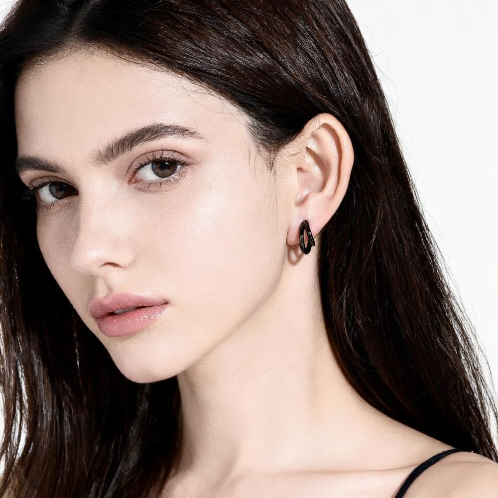 Asymétrique Double Anneau Boucle d'Oreille Argent 925 Unisexe 17mm | Hypoallergénique, sans Plomb ni Nickel, Confortable et Sûr à Porter, Effet Asymétrique, Adapté au Quotidien, Cadeau Homme