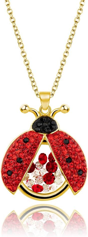 Superchic Ladybug Pendant Necklace Cute Cubic Zirconia with floating Crystals for Women Halloween Party Birthday Gifts