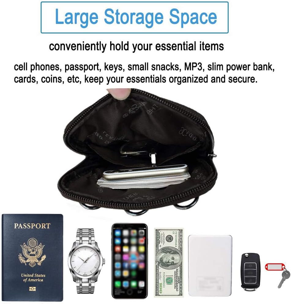 Leather Small Shoulder Bag Waist Belt Pouch Crossbody Bag for 7.0" Cell Phone Money Carrying Case Purse Wallet Bum Bag Fanny Pack for Men Women L Size Style2-Black