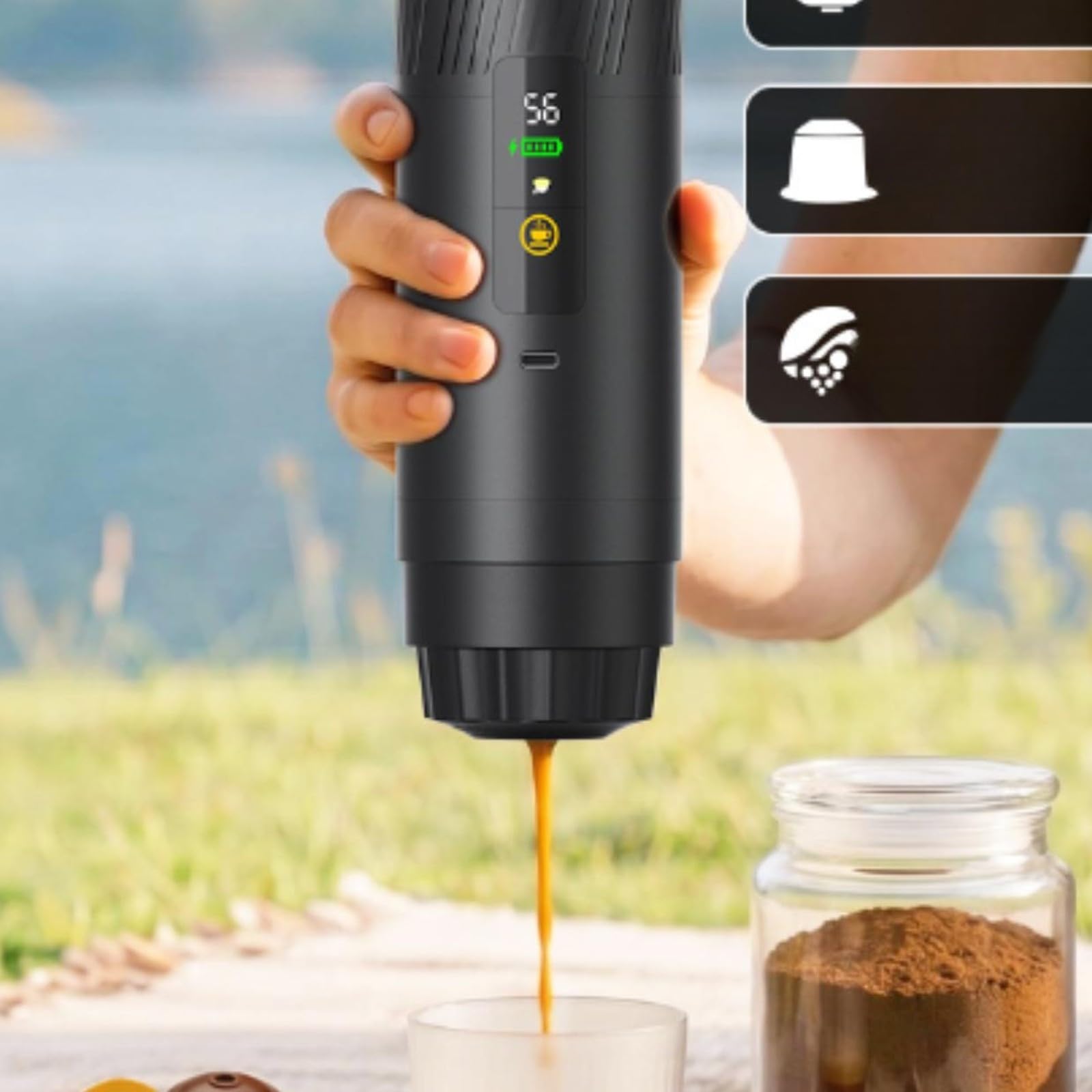 predolo Macchina da Semiautomatica con Pompa Funzionamento Semiautomatico Semplice Macchina da Caffè Portatile per Spazi Piccoli, Ufficio, Grigio Argento