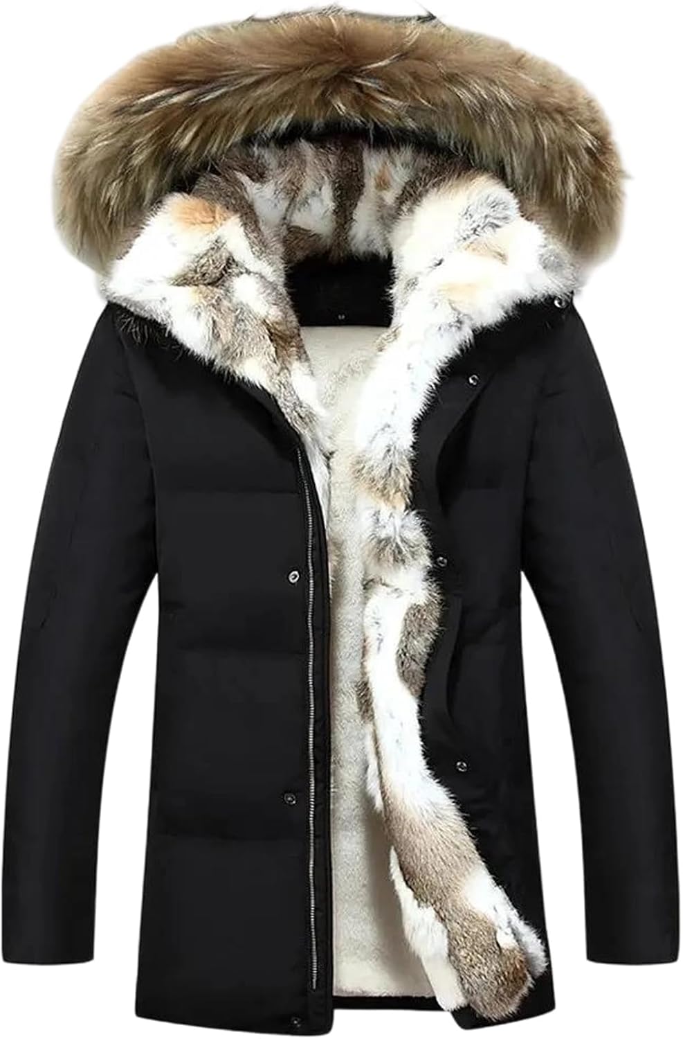 Men Hooded Fur Collar Fleece Lined Down Jackets Winter Coats Thick Warm Wind-Proof Puffer Jacket