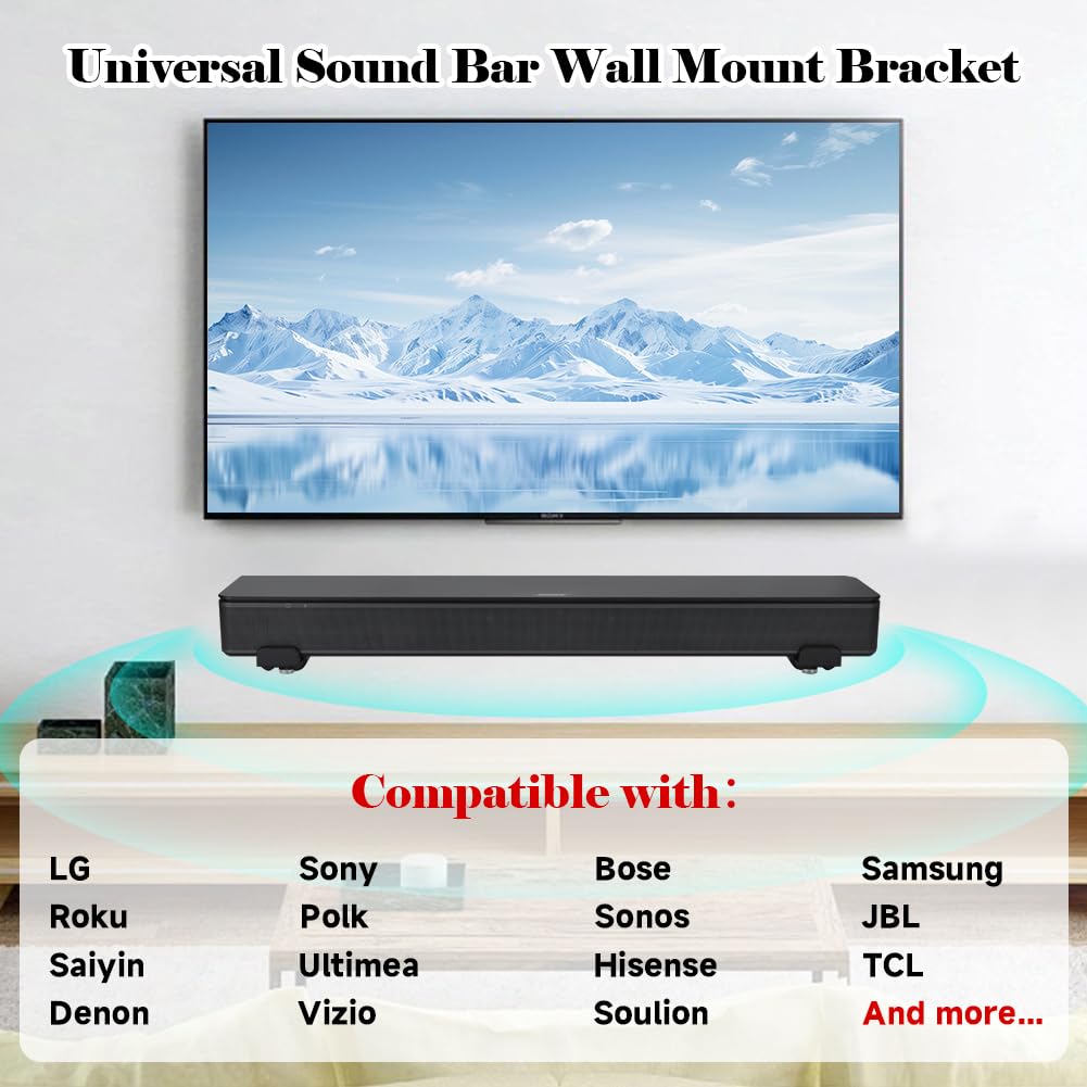 Support Mural Universel pour Barre de Son Compatible avec Samsung/Bose/LG/Sony/JBL/Sonos/Vizio et Plus Profondeur Réglable 85mm-135mm Charge Jusqu’à 20kg