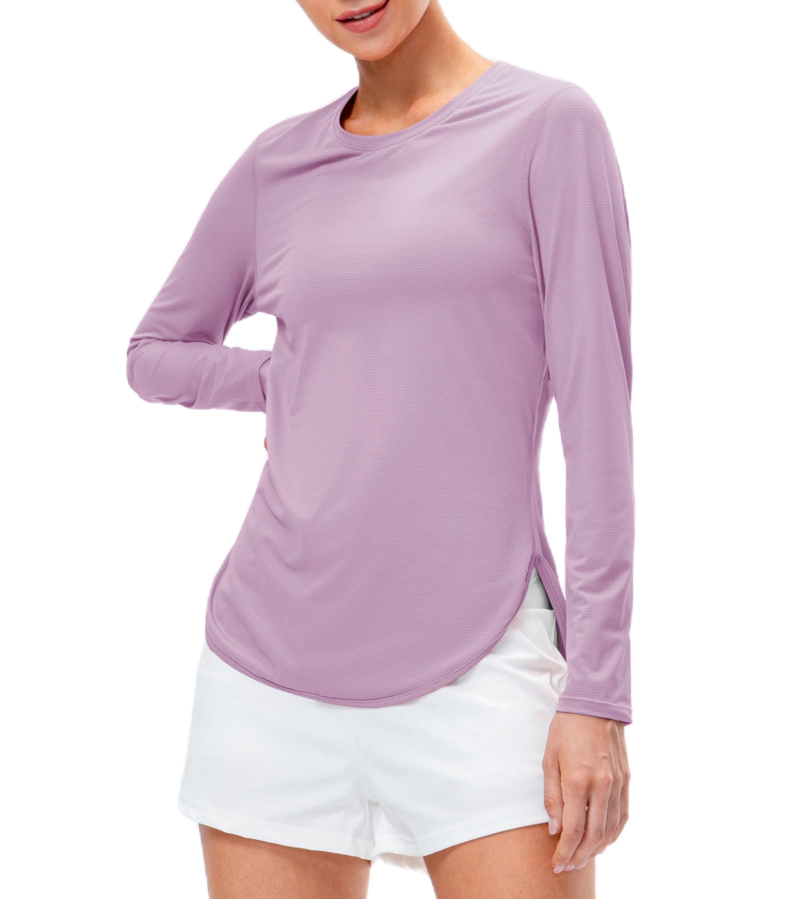 T-shirt de sport à manches longues pour femme, protection UV UPF 50+, séchage rapide, léger et respirant, haut fonctionnel pour randonnée, yoga et entraînement