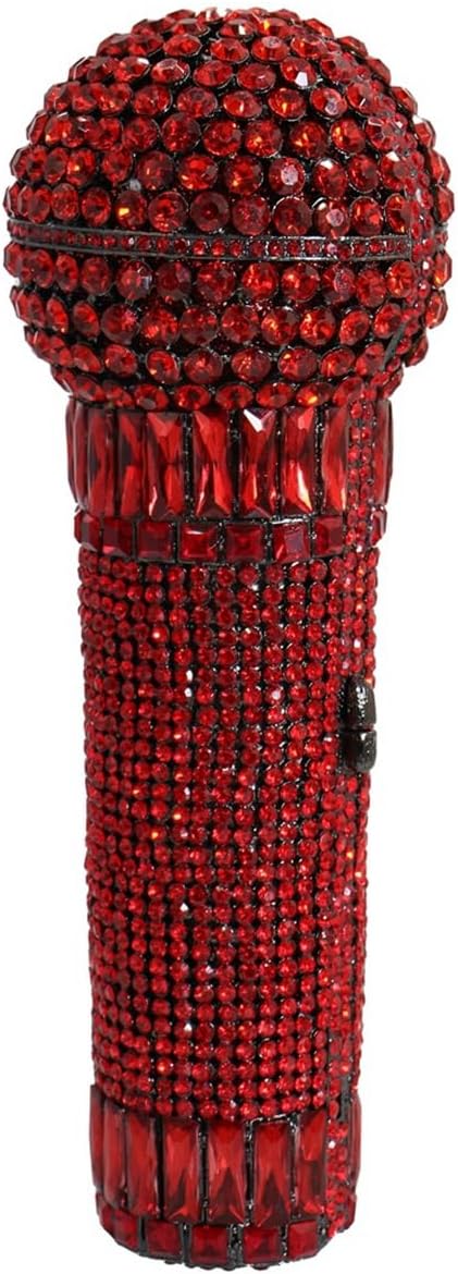 Women Unique Microphone Rhinestones Clutch Purse Special Mic Crystal Evening Bag Sparkly Handbag for Night Out Party