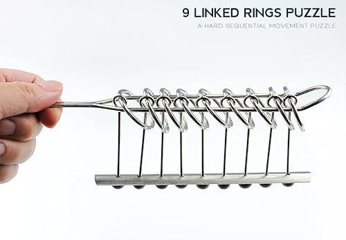 Miniatura 2 de KAILIMENG Rompecabezas de metal con 9 anillos enlazados, rompecabezas duro para adultos, juego mental para adultos y niños, juguete clásico de mano