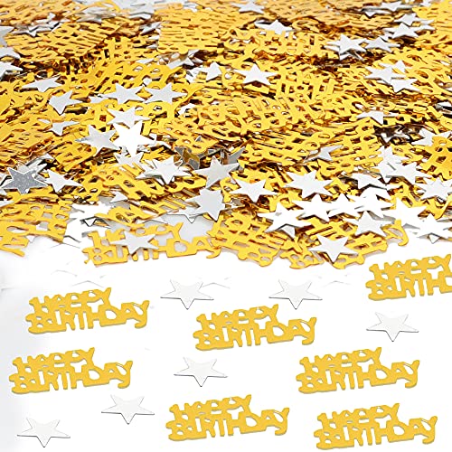 KISPATTI Birthday Confetti, Gold HAPPY BIRTHDAY Confetti Silver Star Confetti Sequins, 30g Gold Silver Table Confetti, HAPPY BIRTHDAY Confetti for Birthday Party Decorations