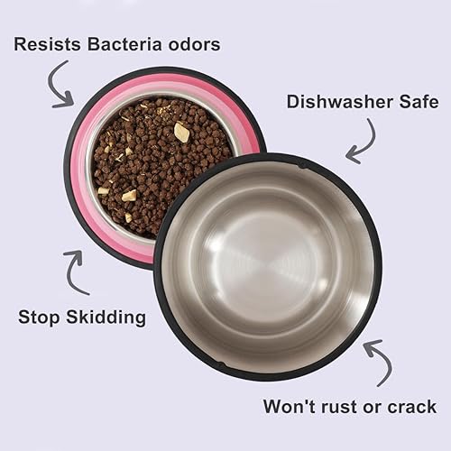 Miniatura 6 de Podinor Cuencos de acero inoxidable para perros, comida y agua, antideslizantes, apilables, para perros pequeños, medianos y grandes (paquete de 2)