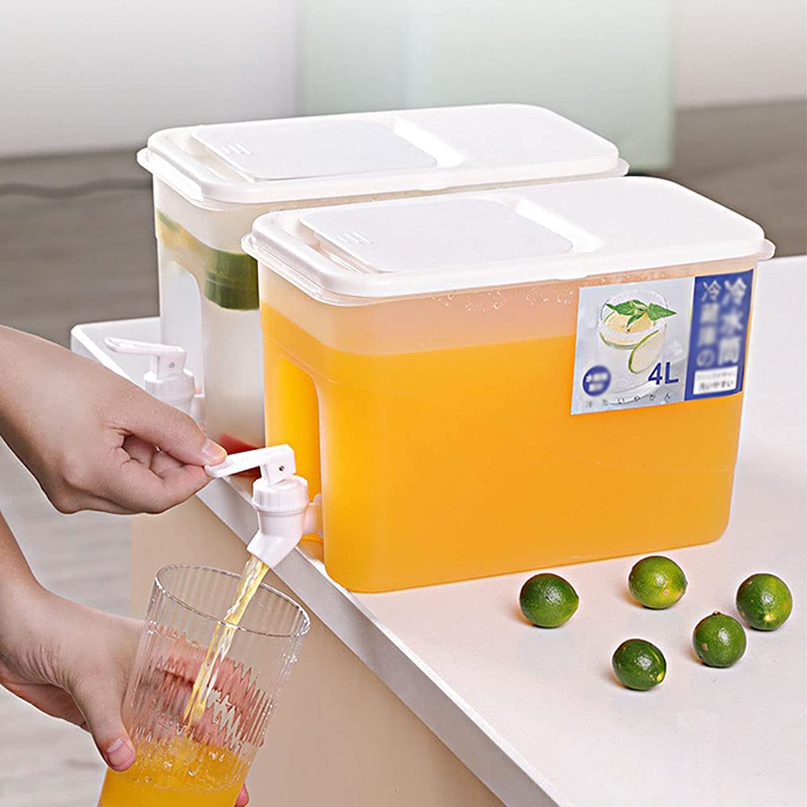 Jarra De Agua De 4 L con Grifo, Infusor De Agua Helada Grande Reutilizable Cubos Fríos con Tapa, Dispensador De Bebidas De Plástico, Gran Capacidad, para Hacer Tés Y Zumos