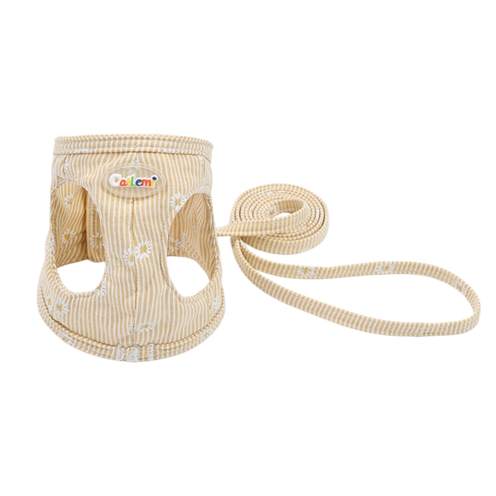 Ensemble harnais et laisse pour chat, gilet anti-fugue pour petits chiens, jaune | Anti-fuite, tissu polyester doux, laisse de 140 cm