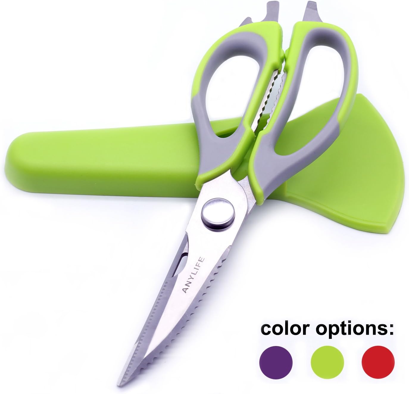 ANYLIFE Come Apart Multipurpose Kitchen Scissors,Stainless Steel Hand Shears with Free Magnetic Case Suitable for Home Kitchen and Garden (Green)