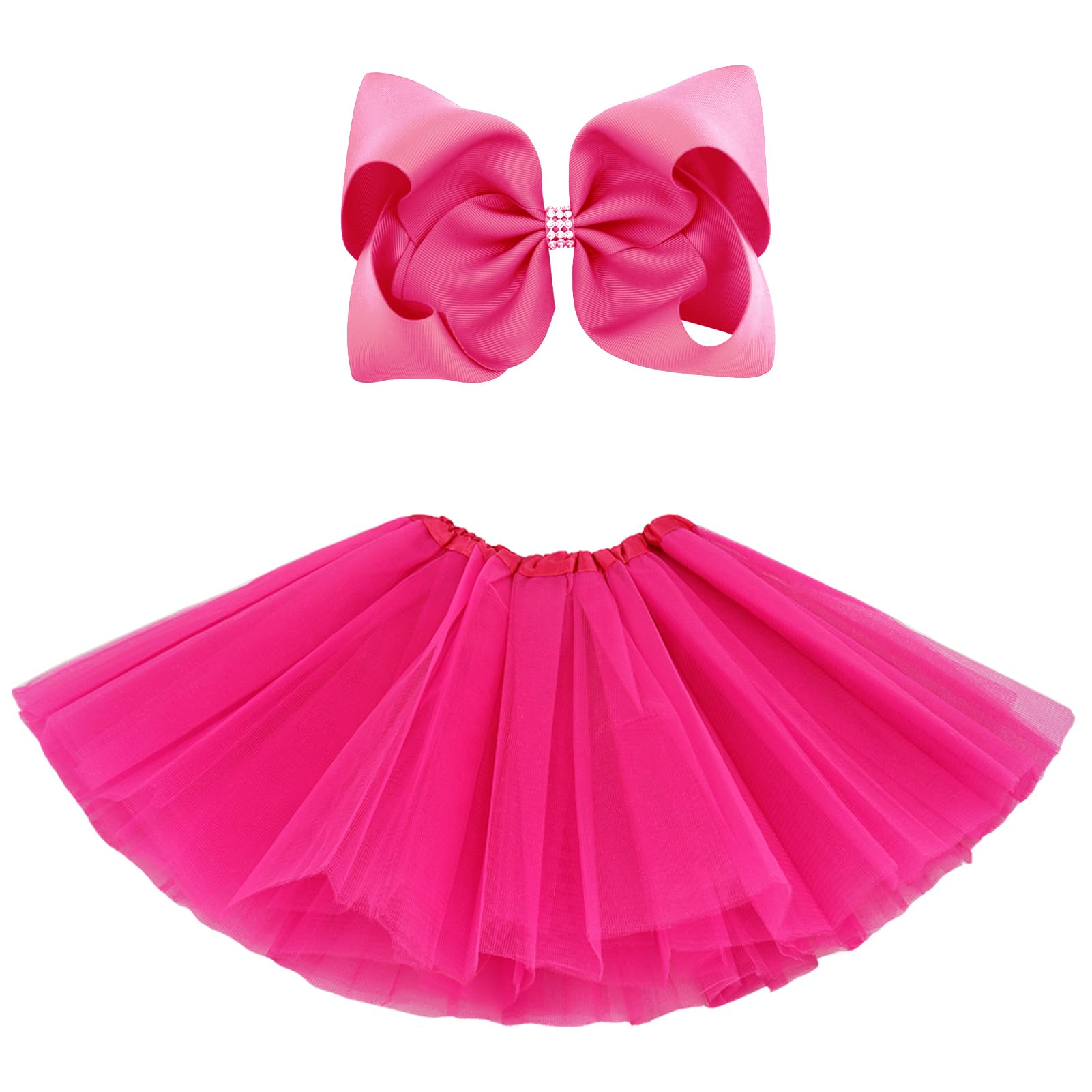 BGFKS 5 Layered Tulle Tutu Skirt for Girls with Hairbow, Ballet Dressing Up Kid Tutu Skirt