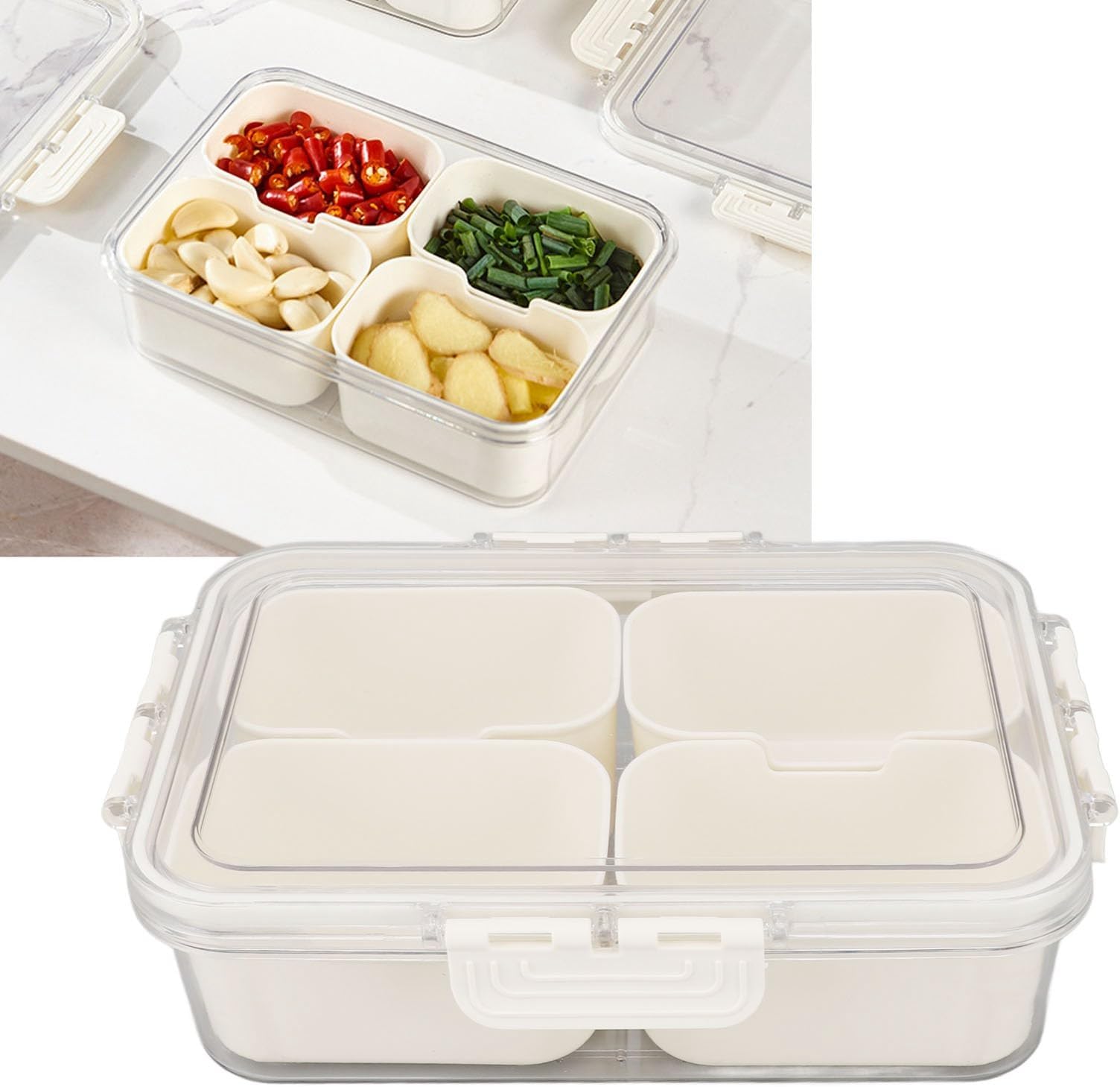 Luqeeg4 Grid Kitchen Box, Well Sealed Handheld Divided Seasoning Container, PET Storage Box, Transparent Seasoning Cans for Camping Home Restaurant Kitchen Cooking Steak BBQ