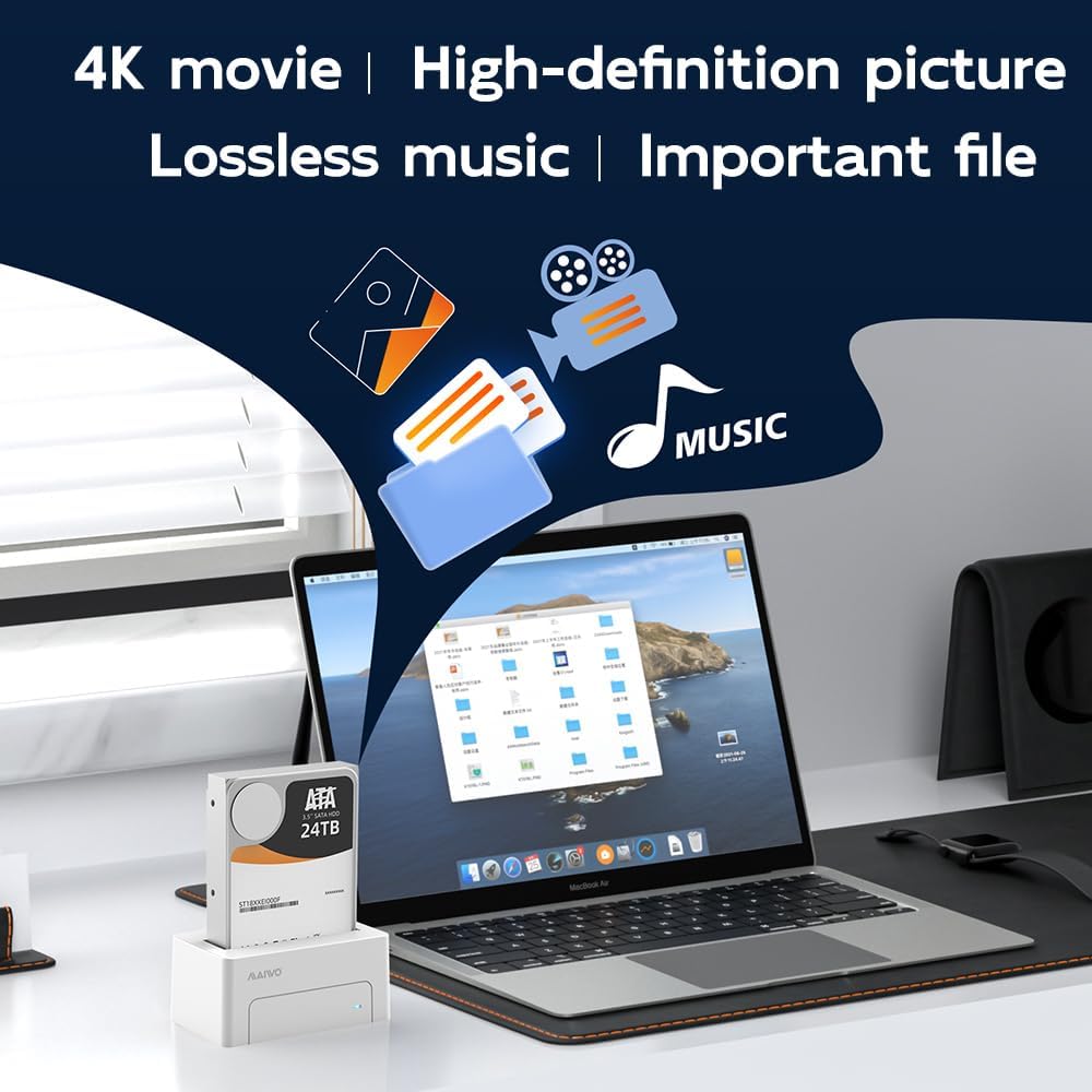 MAIWO SAS to USB 3.0 Adapter, 2.5 3.5 Inch SAS SATA HDD SSD Enclosure, 24TB Capacity, External Hard Drive Reader Docking Station with 12V 2A Power Adapter, Tool Free (White) - Image 7