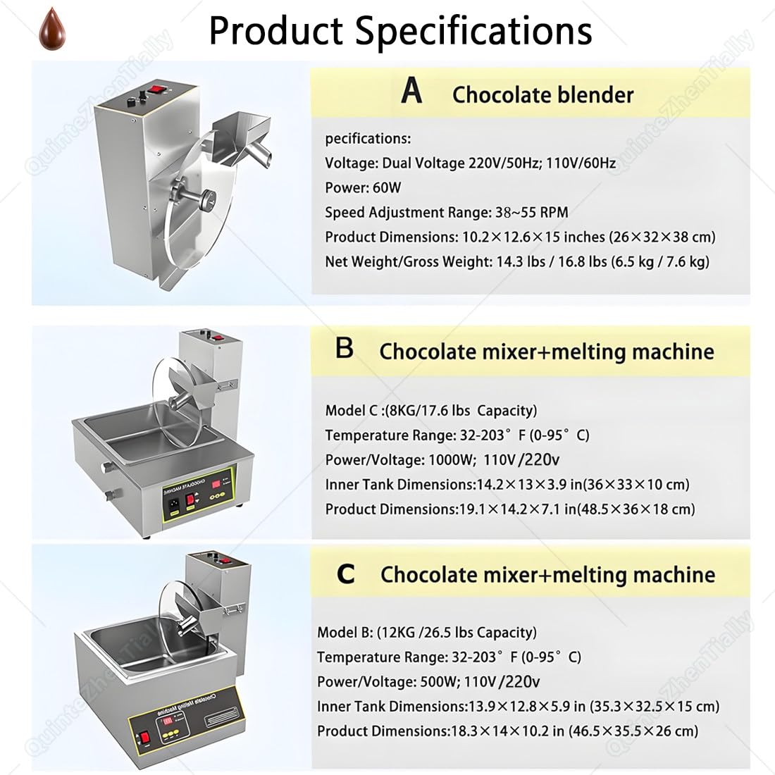Máquina de templado de chocolate, derretidor eléctrico de acero inoxidable con rueda mezcladora, ideal para panaderías y confiterías, mezclador de chocolate de alto rendimiento