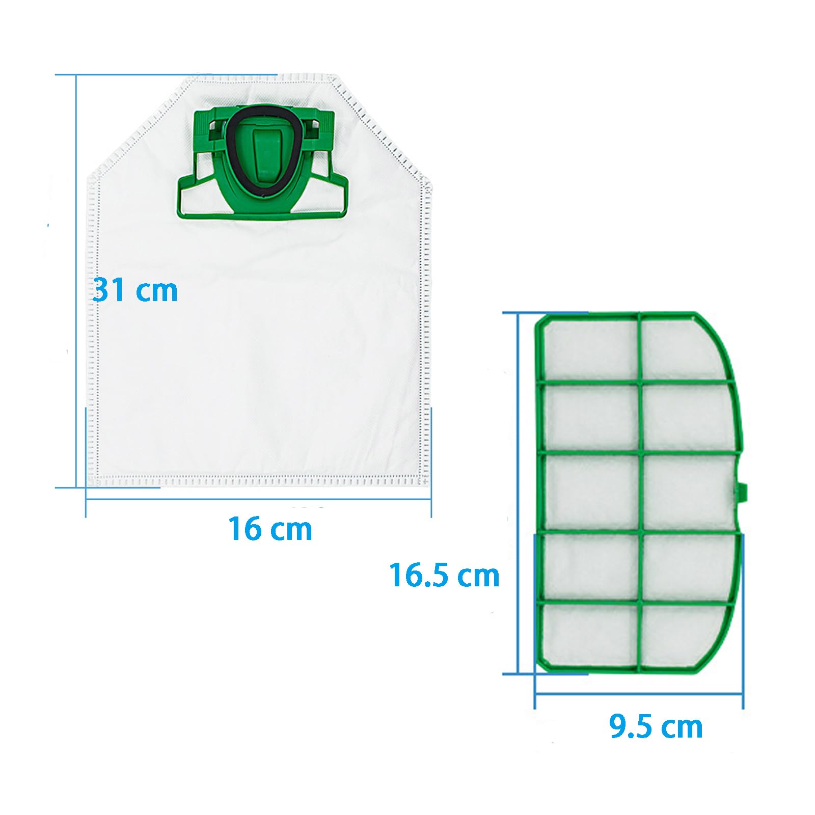 VACS 16 Sacchetti Per Aspirapolvere Per VORWERK FP 200 - Tessuto Non Tessuto 5 Strati + 4 Filtri Motore - 3