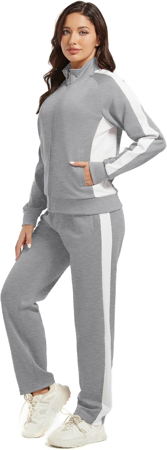 Women's Full Zip-Up Tracksuit Set Long Sleeve Casual Jogging Suits Workout Gym 2 Piece Outfits with Pockets