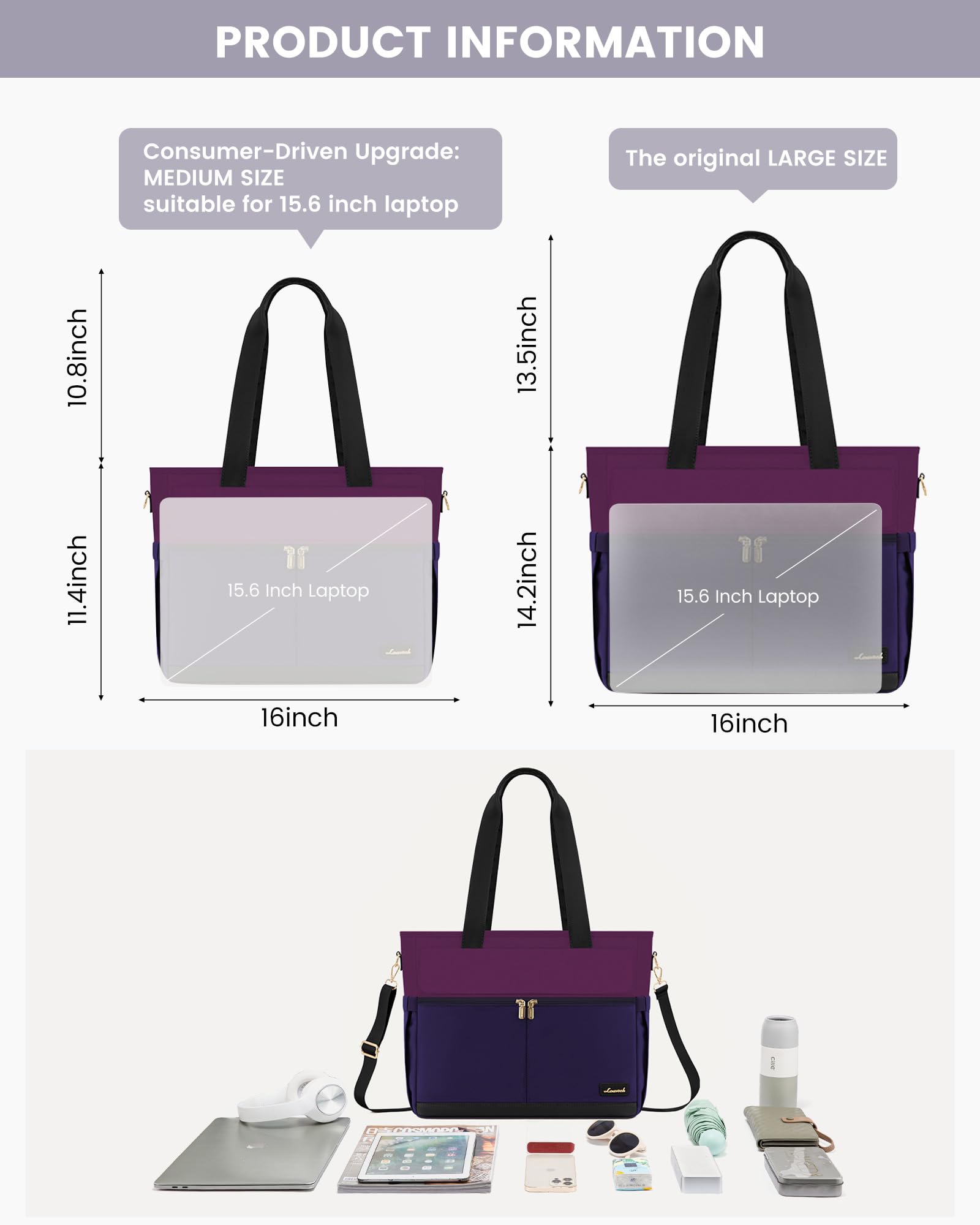 LOVEVOOK Borsa per computer portatile da donna, in tela, grande capacità, con tasche multiple, borsa da lavoro per insegnanti, infermiere, viaggi d'affari
