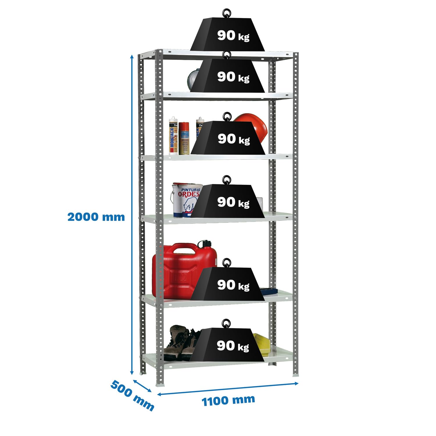 SimonRack Étagère Métallique 5 Niveaux Galvanisée – 200 Cm De Haut, Charge 100 Kg Par Niveau, Idéale Garage Atelier Entrepôt 2000x1100x500 Mm