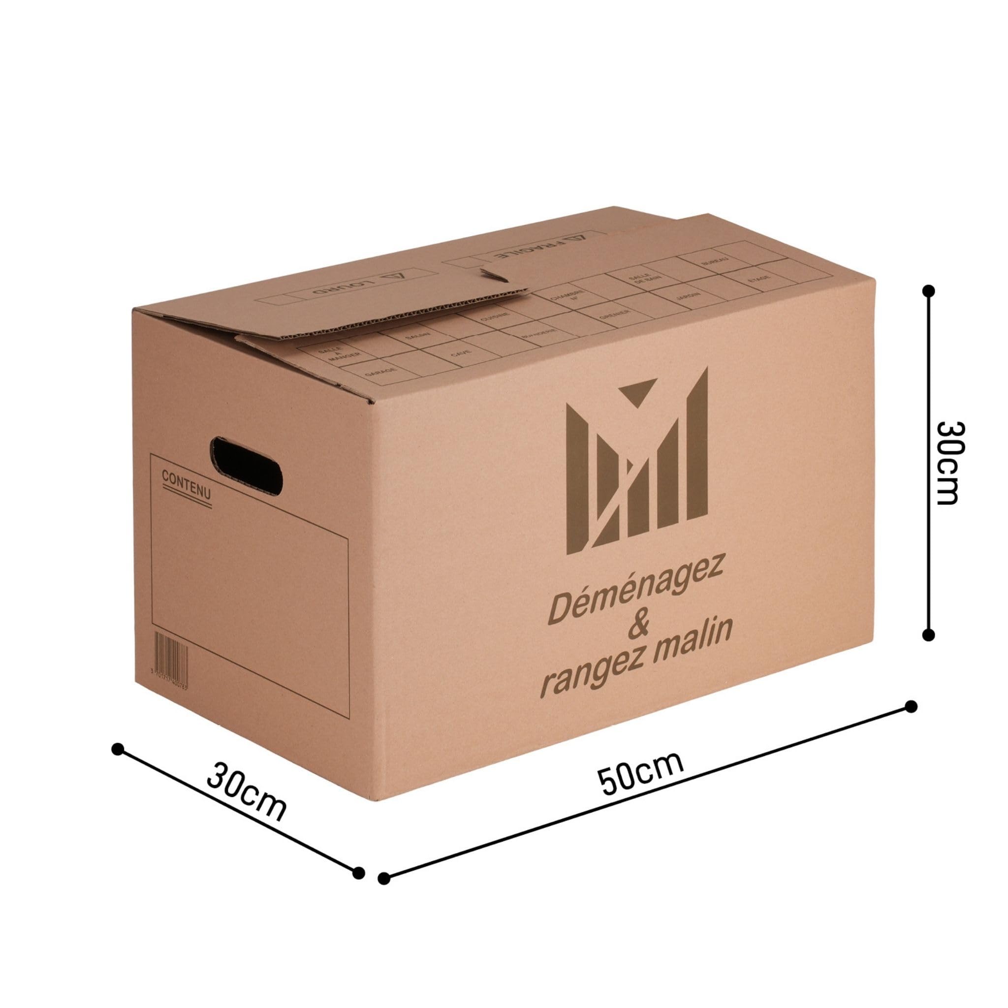 Kit Déménagement T3 Complet 40 Cartons Renforcés 50x30x30 cm avec Mousse Adhésifs Distributeur Étiquettes Fragile