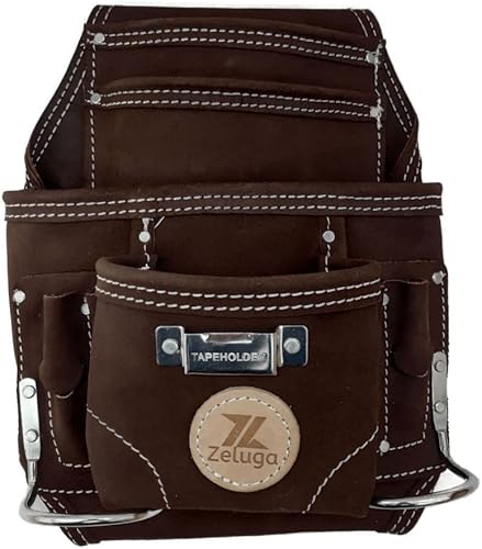 20-114 10 Pocket Rigger Bolsa de herramientas de cuero de gamuza resistente, marrón