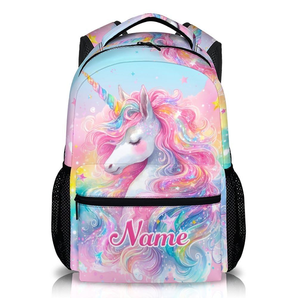 IWANGIFT Personalized School Backpack for Kids Girls, 17 Inch Unicorn Backpack for Children Girls Age 6-8, Custom Pink Lightweight School Bag for