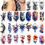 GLARYYEARS Temporary Tattoos for Women, 24-Pack Large Fake Tattoos, Long-lasting Animal Tattoos, Butterfly Flower Dragonfly Design Variety Pack Realistic Tattoos 3D, Sexy on Half Arm Leg Back Body
