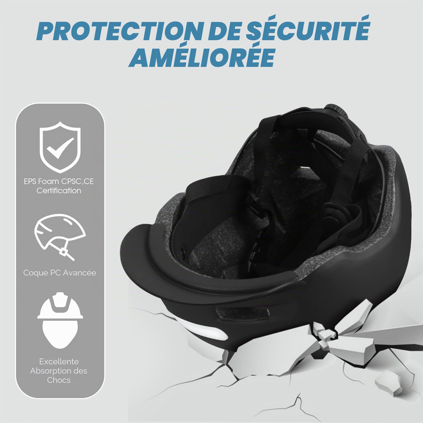 KINGLEAD Casque de vélo léger avec lumière LED avant et arrière 5 modes cyclisme trekking