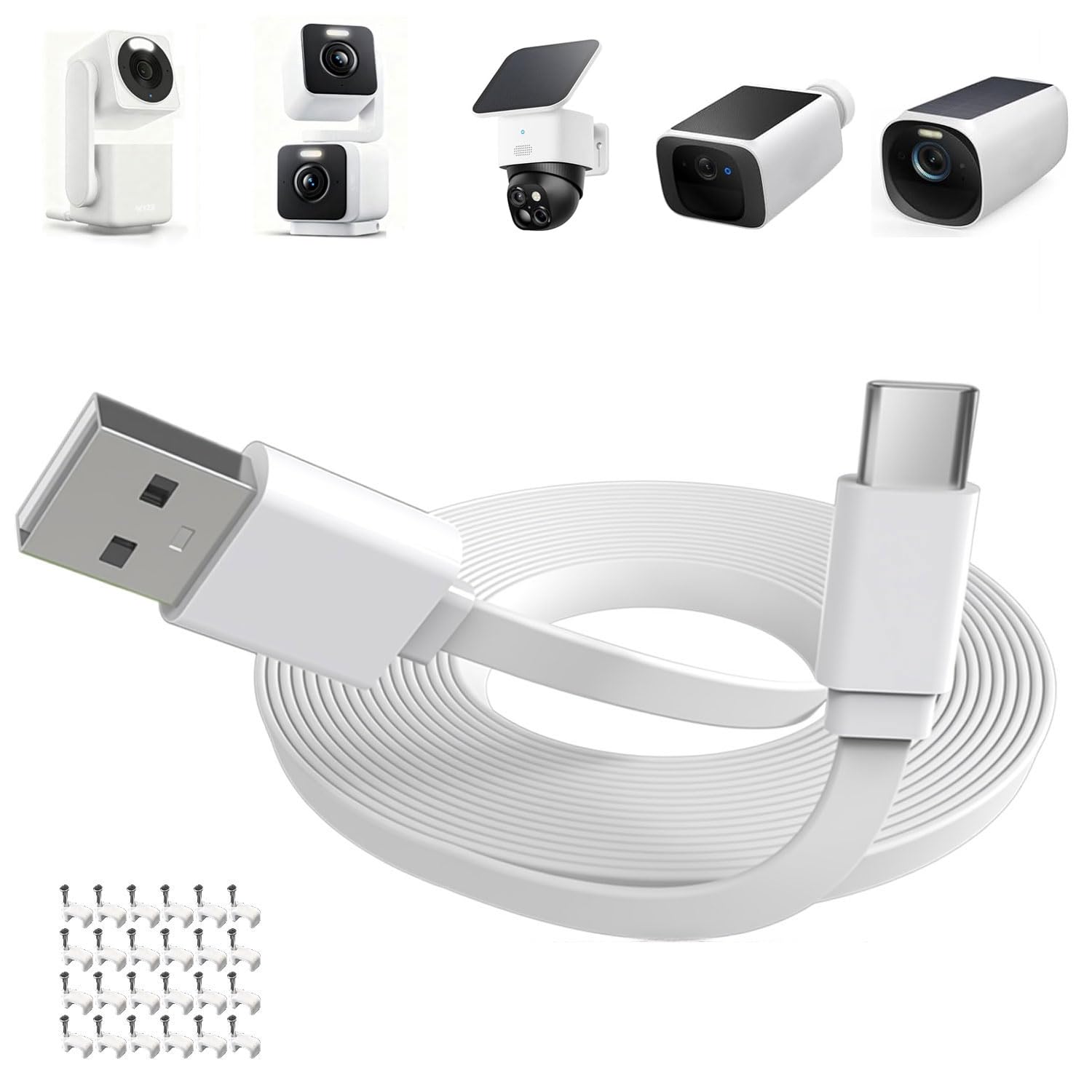 50ft/15m Charging Cable for WYZE Duo Cam Pan,WYZE Pan v4,eufy 50FT, White