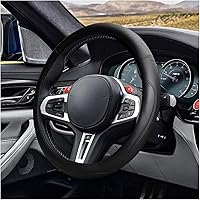 LAINLOY 14.5-15 Inch Microfiber Leather Steering Wheel Cover - Anti-Slip, Breathable, Universal Car Protector (Black)