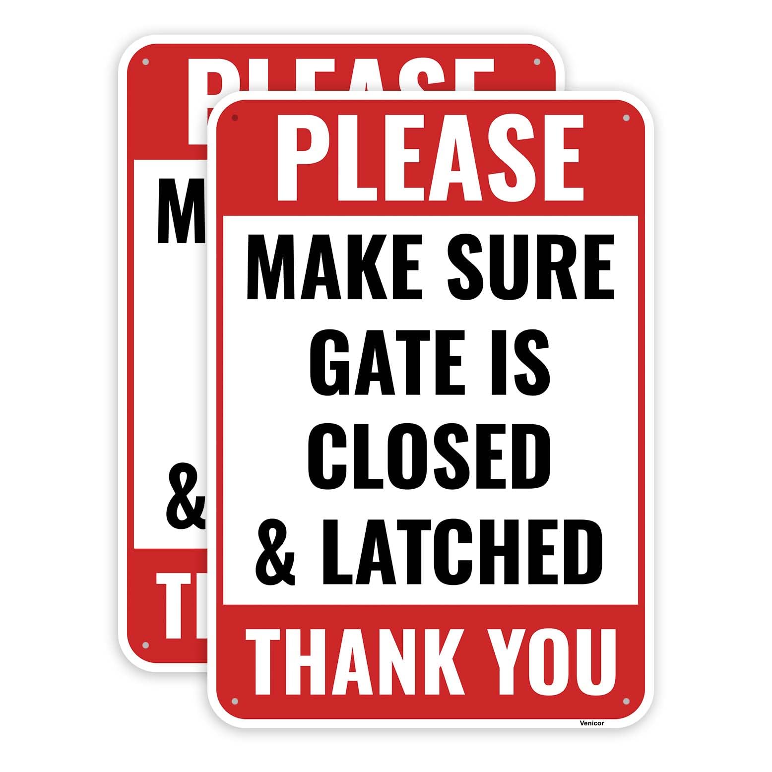 2-Pack Close And Latch Gate Signs, 12 x 8 Inches - Aluminum - Keep Gate Closed And Locked Sign