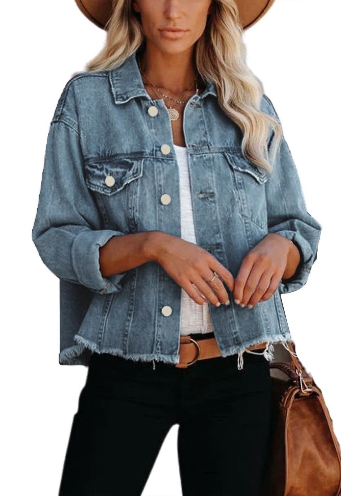 Jayscreatewomens Jean Denim Jacket Ladies Light Cropped Ripped