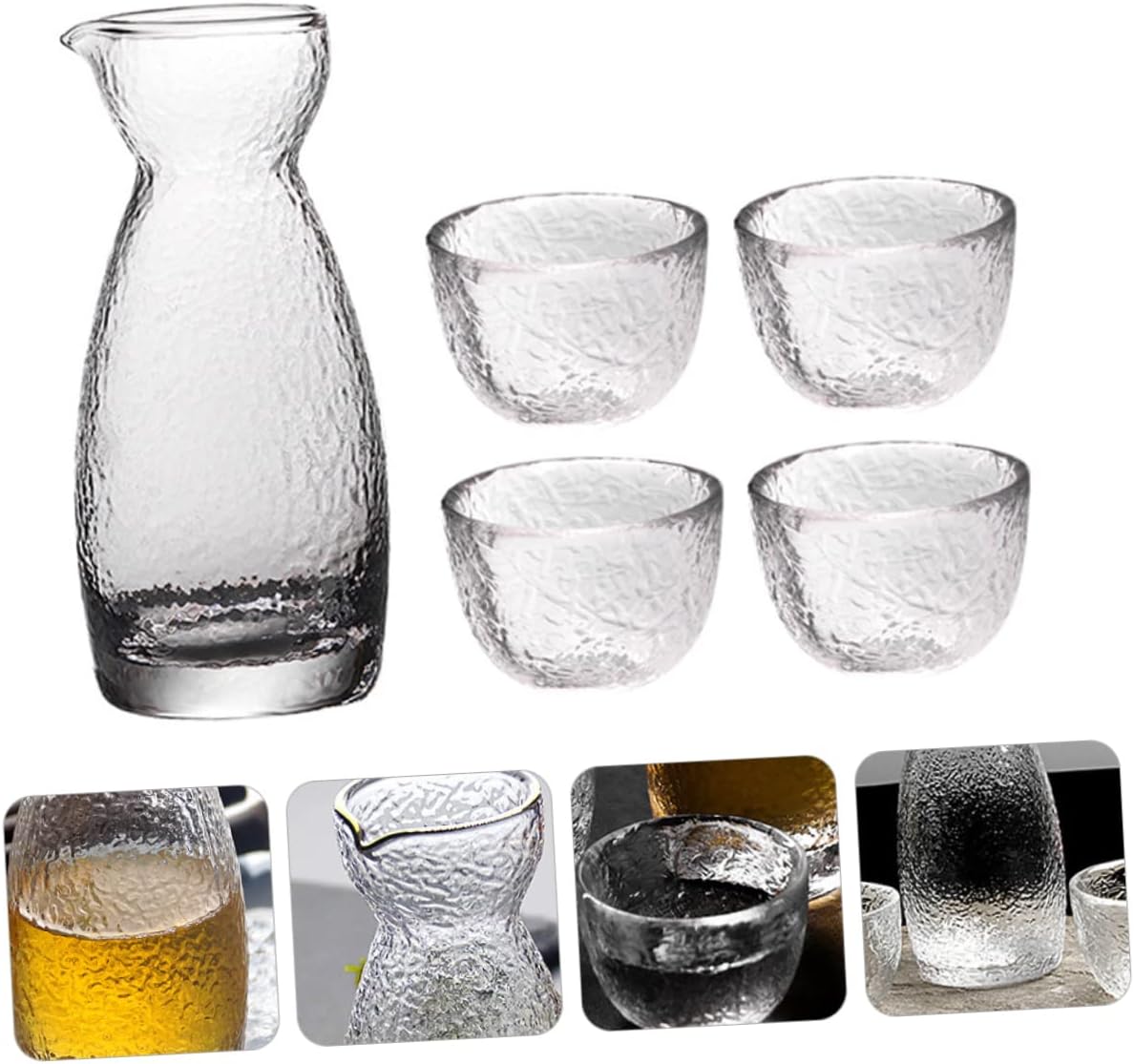 COLLBATH 1set Sake Glass Pot Set Japanese Style Decanter Drinkware Set for Wine Milk Tea