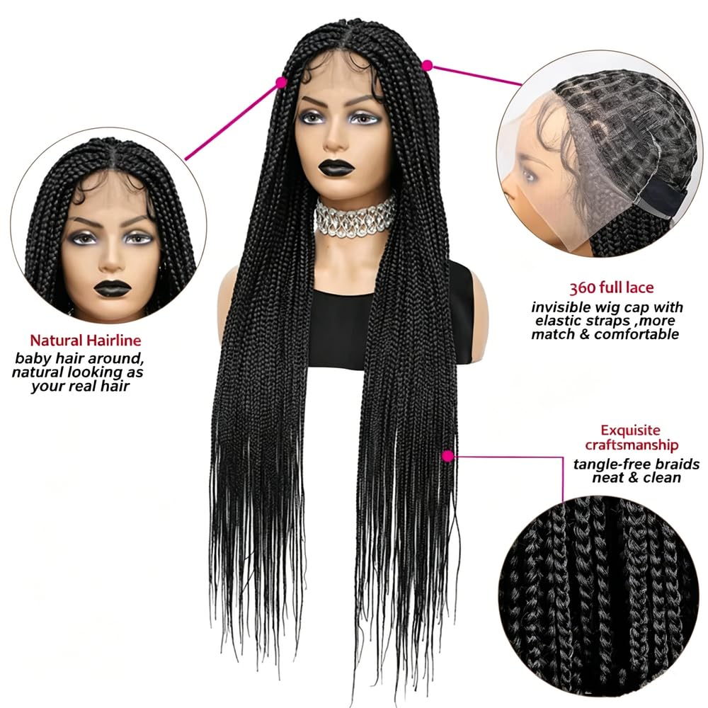 Haarpflege 36 Zoll Cornrows Lange Geflochtene Perücke Mit Babyhaar Knotenlose Box Braids Perücken Für Schwarze Frauen(1)