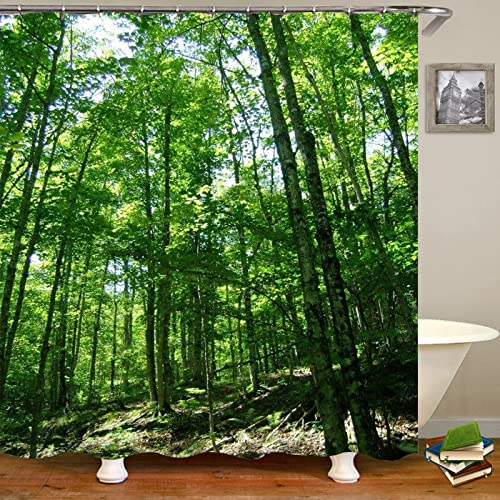 Rideau de douche 180x200cm vert KnSam décor arbres d'été en polyester imperméable