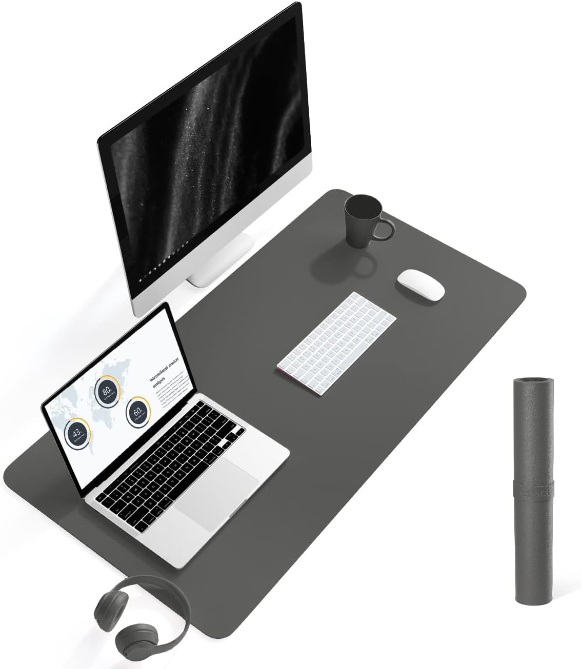 YSAGi Non-Slip Leather Desk Pad L Size, Waterproof Laptop Computer Desk Keyboard Mat, Table Protector Blotter Mat, Large Mouse Pad for Office/Work/Home/Decor(Dark Gray, 35.4" x 17") Dark Gray 35.4" x 17"