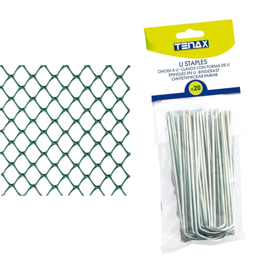 TENAX Rete Salvaprato TR, Impedisce al Cane di Scavare Buche in Giardino, Verde, 1x5 m & Chiodi Metallici a U, Lunghezza 15 cm (20 Pezzi)